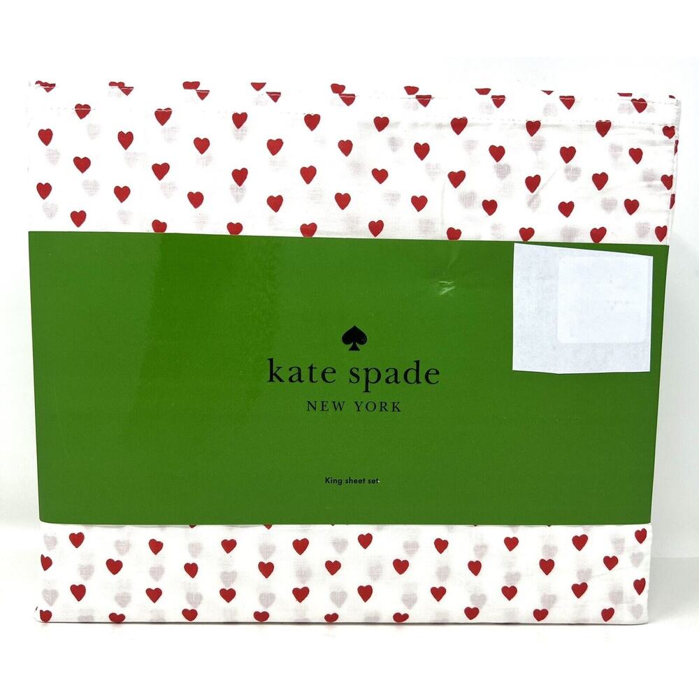 Kate Spade KING Heart Sheet Set Cotton Percale 4 Pcs *READ